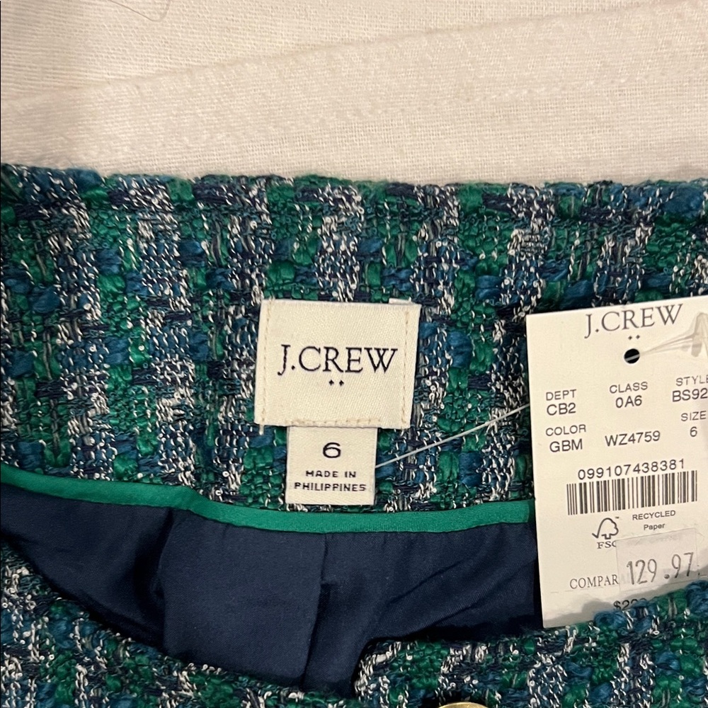 J. Crew  Factory Teal Tweed Jacket with Gold Accents - Picture 2 of 6